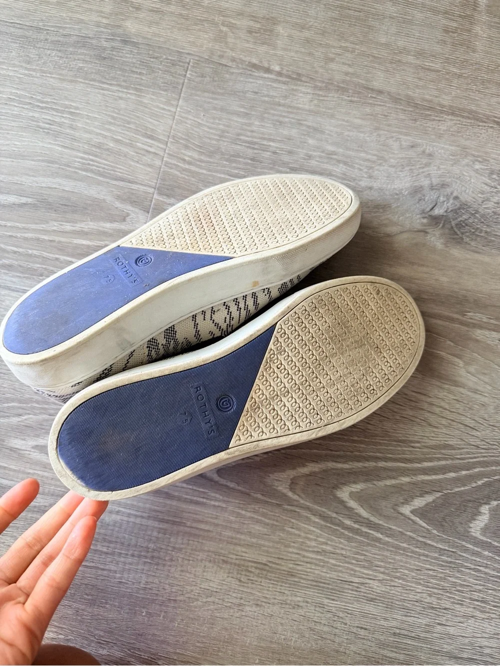 Rothy's Cream and Navy Patterned Slip-On Loafers